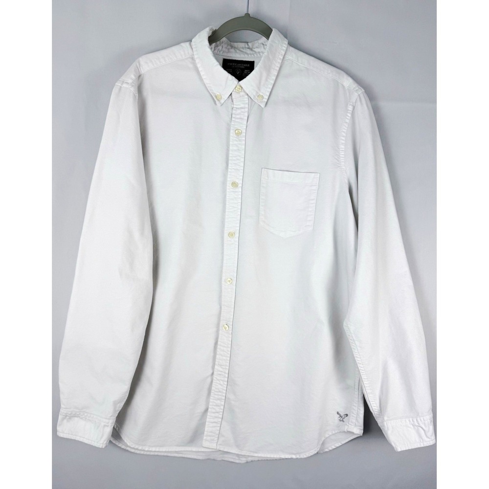 American Eagle Mens XL White Oxford Button Down Shirt Slim Fit Long Sleeve